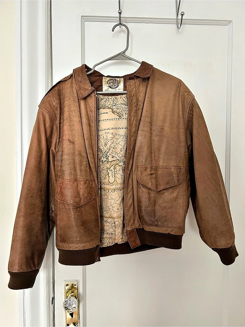 Vintage Leather Flight Jacket Leather Bomber Jacket Brown Size Small
